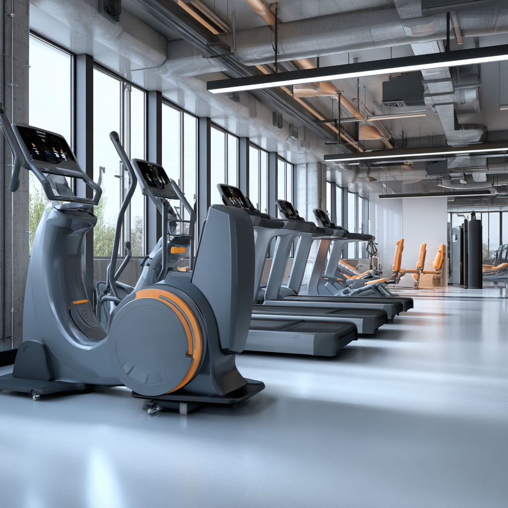 Modern fitness equipment and professional training environment with middle-aged adults